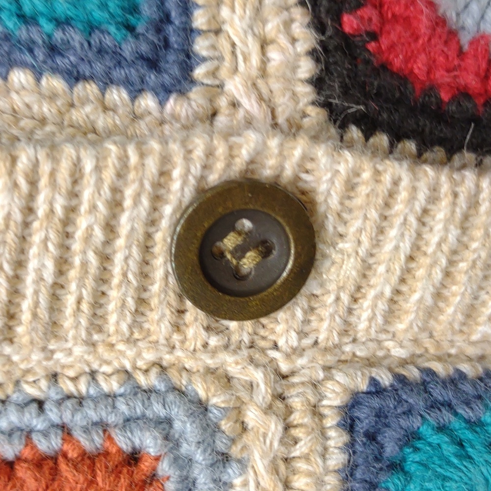 Alfred Dunner Vintage Crochet Granny Square Beige Ramie Cotton Knit Cardigan PXL - Picture 5 of 16